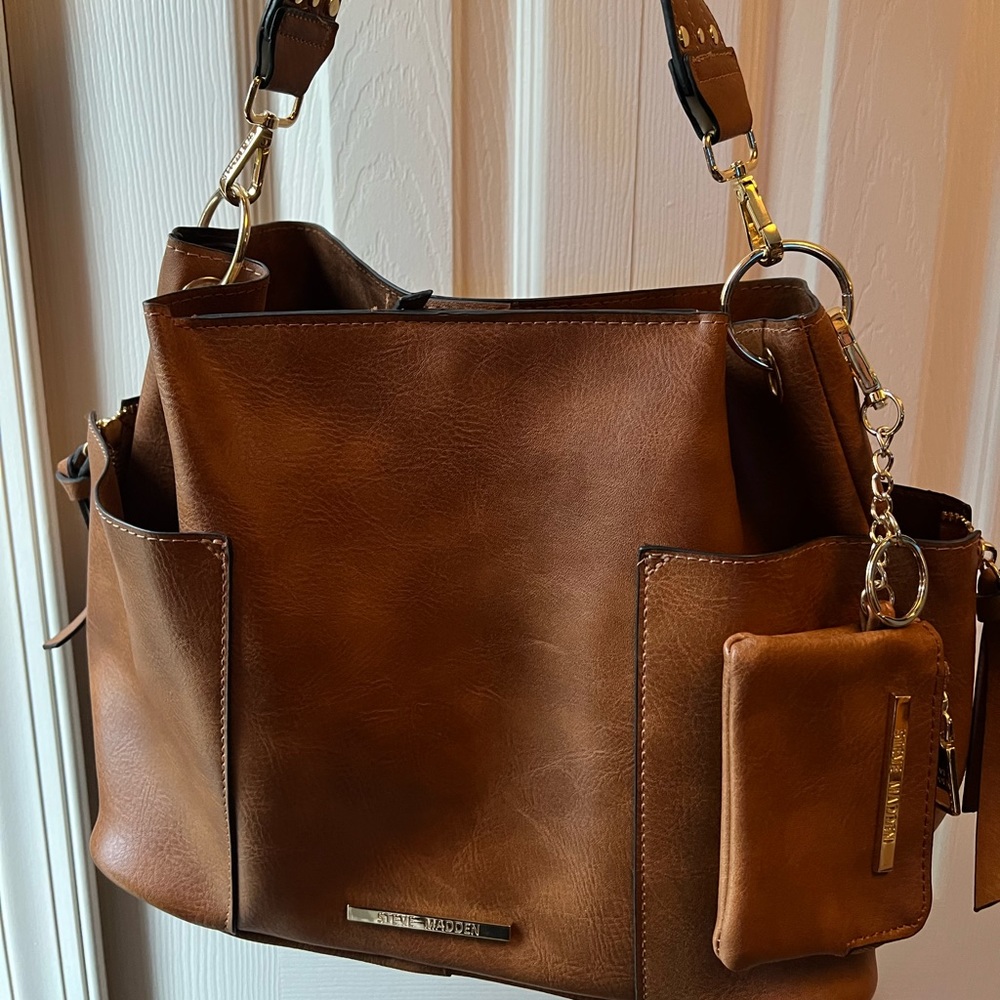 NWOT Steve Madden Brown/Tan Studded Strap Shoulder Bag/Purse
